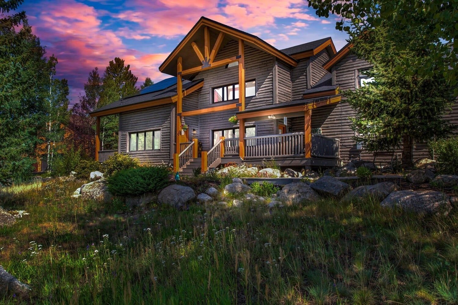 The home at sunset in Silverthorne, Colorado